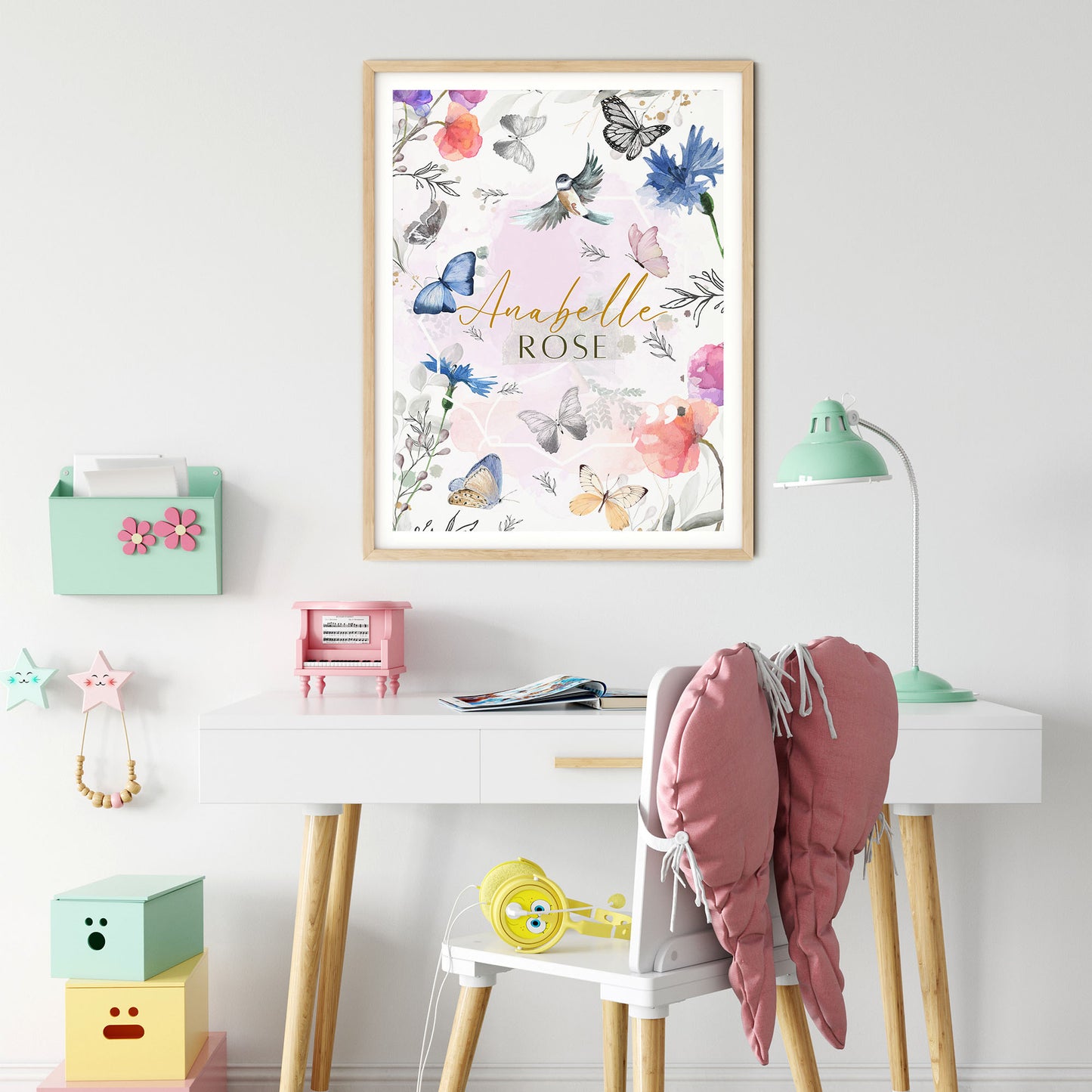 Names with Love. Birds and Butterfly Print.